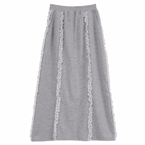 画像1: Women's Mid-length lace sweat skirt　レース付きミドル丈スエットスカート (1)