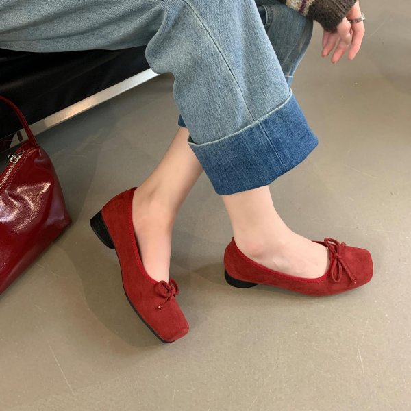 画像10: Square head with ribbon French flat ballet shoes   　リボン付きフラットパンプスバレリーナシューズ (10)