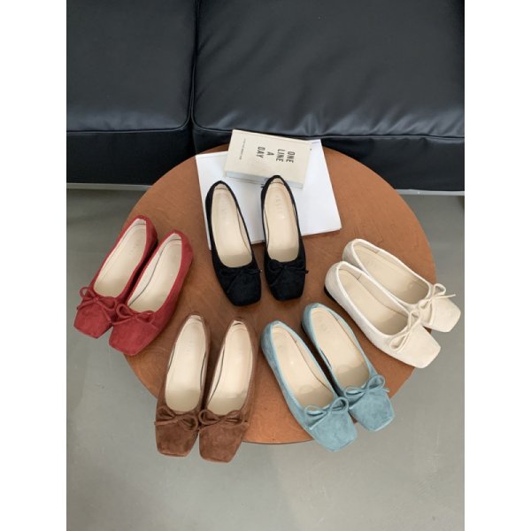 画像11: Square head with ribbon French flat ballet shoes   　リボン付きフラットパンプスバレリーナシューズ (11)