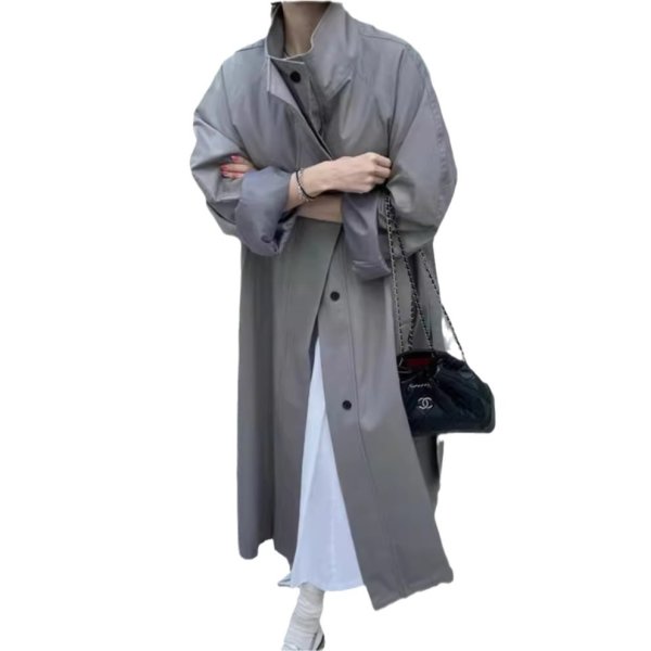画像1: Women's Long stand-up collar tie windbreaker jacket 　ロングスタンドカラータイウィンドブレーカージャケット (1)