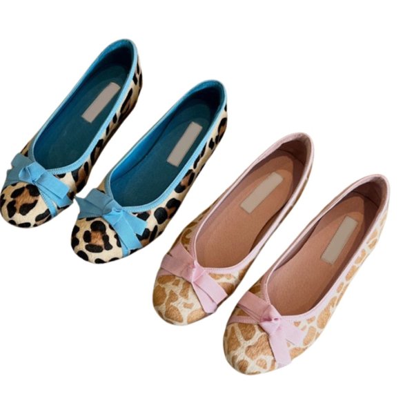 画像3: Leopard print flat ribbon round toe ballet shoes pumps shoes   　シープスキンヒョウ柄フラットリボンラウンドトゥバレエシューズパンプス (3)