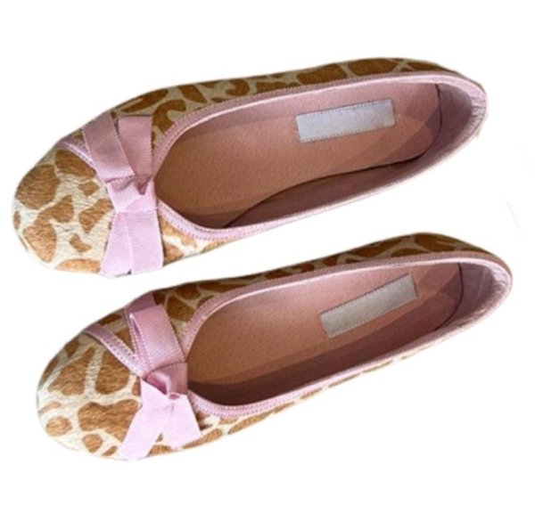 画像2: Leopard print flat ribbon round toe ballet shoes pumps shoes   　シープスキンヒョウ柄フラットリボンラウンドトゥバレエシューズパンプス (2)