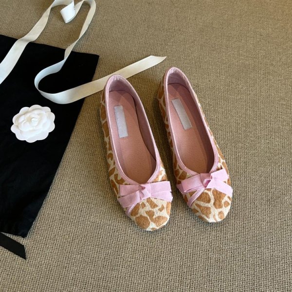 画像9: Leopard print flat ribbon round toe ballet shoes pumps shoes   　シープスキンヒョウ柄フラットリボンラウンドトゥバレエシューズパンプス (9)