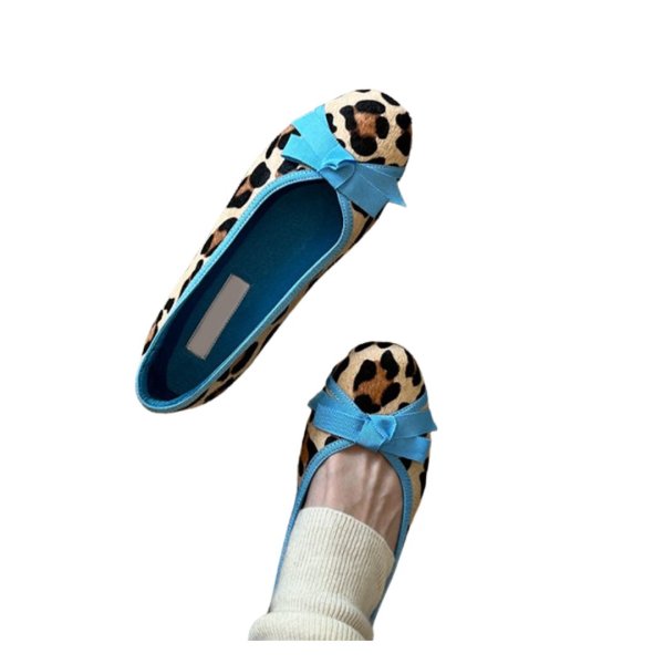 画像8: Leopard print flat ribbon round toe ballet shoes pumps shoes   　シープスキンヒョウ柄フラットリボンラウンドトゥバレエシューズパンプス (8)