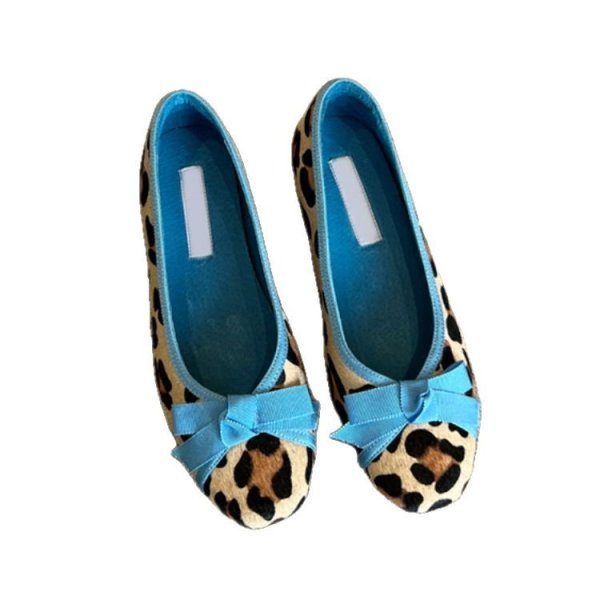 画像10: Leopard print flat ribbon round toe ballet shoes pumps shoes   　シープスキンヒョウ柄フラットリボンラウンドトゥバレエシューズパンプス (10)