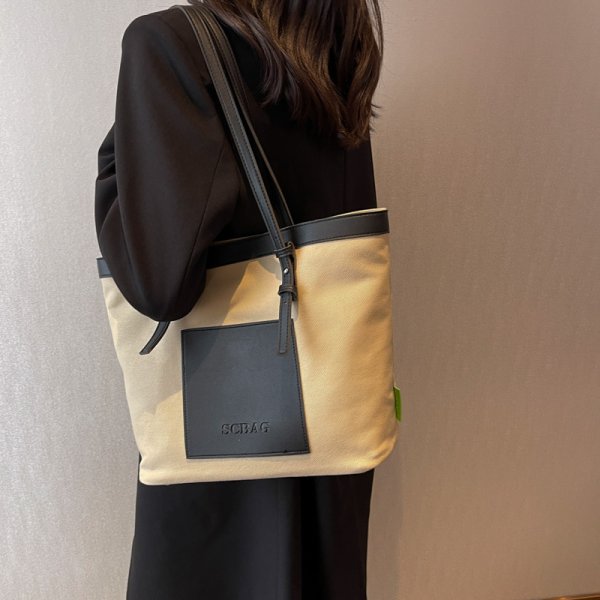 画像8: Large capacity canvas and leather tote shoulder bag　男女兼用ユニセックスラージキャパシティキャンバス＆レザーショルダー トートバッグ通勤通学ショッピング (8)