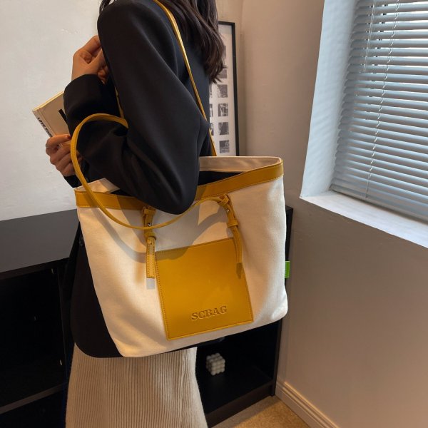 画像3: Large capacity canvas and leather tote shoulder bag　男女兼用ユニセックスラージキャパシティキャンバス＆レザーショルダー トートバッグ通勤通学ショッピング (3)