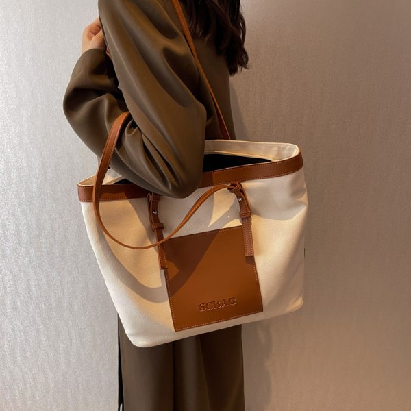 画像6: Large capacity canvas and leather tote shoulder bag　男女兼用ユニセックスラージキャパシティキャンバス＆レザーショルダー トートバッグ通勤通学ショッピング (6)