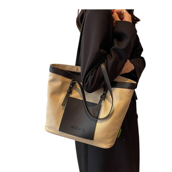 画像4: Large capacity canvas and leather tote shoulder bag　男女兼用ユニセックスラージキャパシティキャンバス＆レザーショルダー トートバッグ通勤通学ショッピング (4)