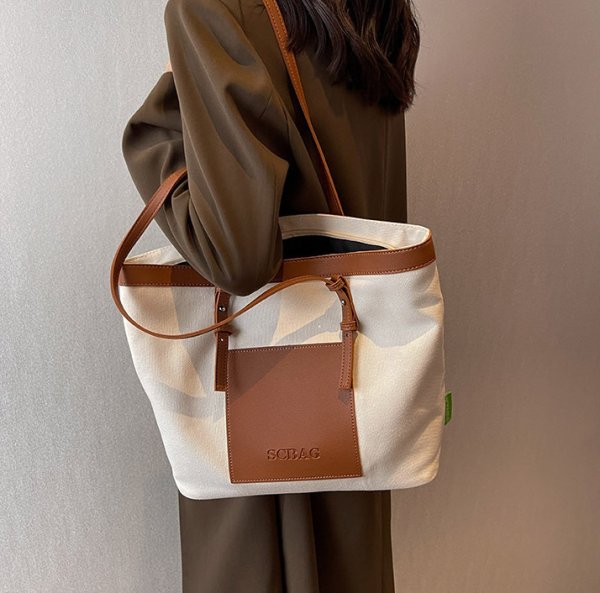 画像7: Large capacity canvas and leather tote shoulder bag　男女兼用ユニセックスラージキャパシティキャンバス＆レザーショルダー トートバッグ通勤通学ショッピング (7)