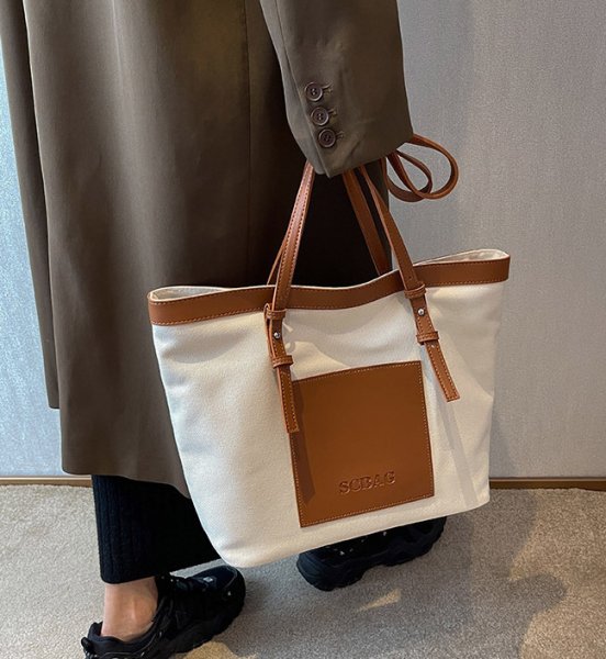 画像9: Large capacity canvas and leather tote shoulder bag　男女兼用ユニセックスラージキャパシティキャンバス＆レザーショルダー トートバッグ通勤通学ショッピング (9)