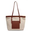 画像1: Large capacity canvas and leather tote shoulder bag　男女兼用ユニセックスラージキャパシティキャンバス＆レザーショルダー トートバッグ通勤通学ショッピング (1)