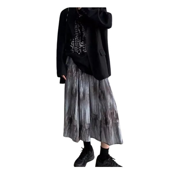 画像1: Women's Green Gradient French Retro Tie-dye Umbrella Skirt　グリーングラデーションフレンチレトロ絞り染めアンブレラスカート (1)