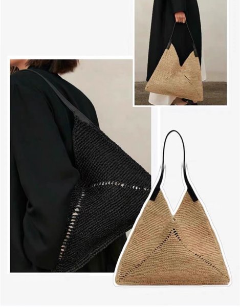 画像6: Triangle woven basket tote bag shoulder bag　男女兼用ユニセックストライアングラ編み込みかご籠トートバッグ (6)
