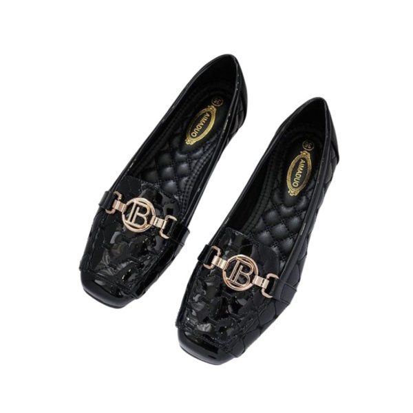 画像2: Flat quilted patent leather slip-on pumps shoes   　フラットキルティングエナメルスリッポンパンプスシューズ (2)
