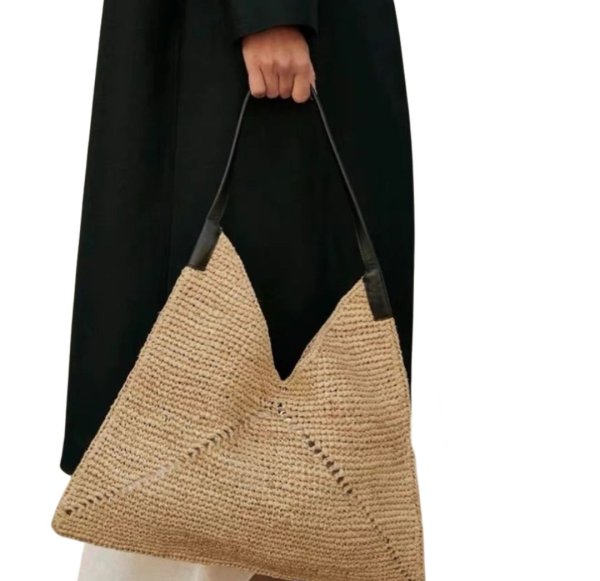 画像1: Triangle woven basket tote bag shoulder bag　男女兼用ユニセックストライアングラ編み込みかご籠トートバッグ (1)