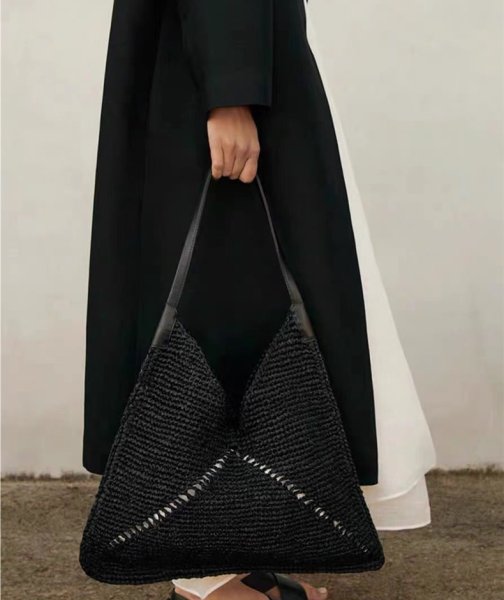 画像2: Triangle woven basket tote bag shoulder bag　男女兼用ユニセックストライアングラ編み込みかご籠トートバッグ (2)