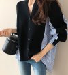 画像5: Color matching striped shirt design blouse sweater　カラーマッチングストライプシャツデザインブラウスセータ (5)