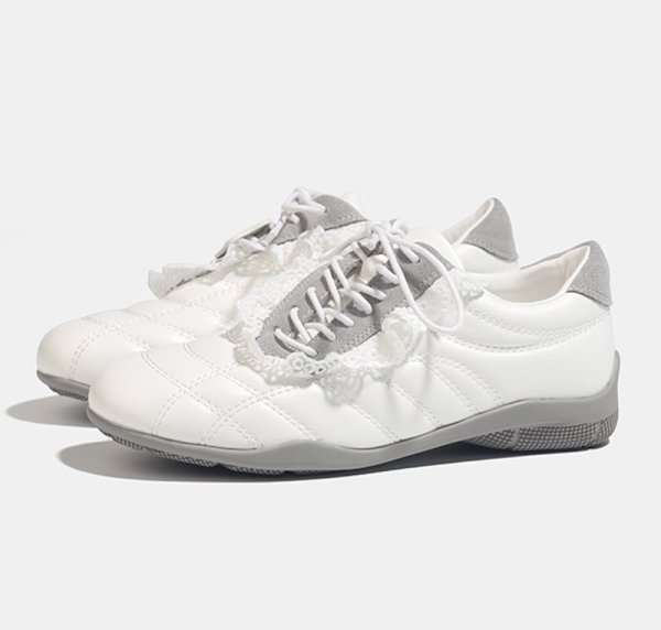 画像3: Thick-soled diagonal lace-up leather quilted flower sneakers　厚底斜めレースアップレザーキルティングフラワー付きスニーカー (3)