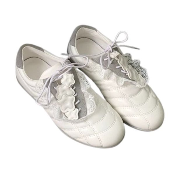 画像6: Thick-soled diagonal lace-up leather quilted flower sneakers　厚底斜めレースアップレザーキルティングフラワー付きスニーカー (6)