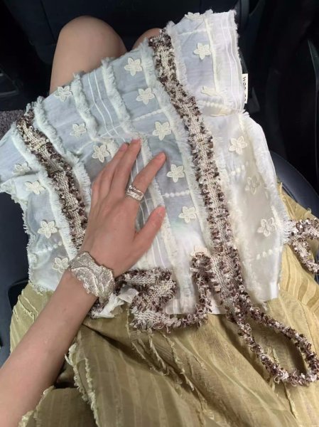 画像7: Flower ribbon texture tencel milk large capacity portable tote shoulder eco shopping bag　フラワーリボンテクスチャテンセルポータブルトートショルダーエコショッピングバッグ (7)