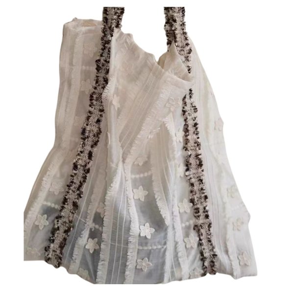 画像2: Flower ribbon texture tencel milk large capacity portable tote shoulder eco shopping bag　フラワーリボンテクスチャテンセルポータブルトートショルダーエコショッピングバッグ (2)