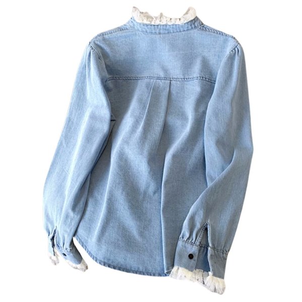 画像3: Feminine lace-trimmed denim shirt　フェミニン レース縁取り  デニムシャツ　ブラウス　 (3)