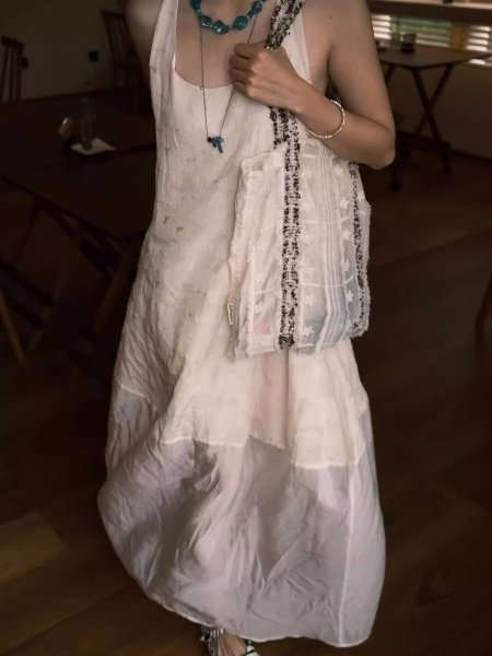 画像11: Flower ribbon texture tencel milk large capacity portable tote shoulder eco shopping bag　フラワーリボンテクスチャテンセルポータブルトートショルダーエコショッピングバッグ (11)