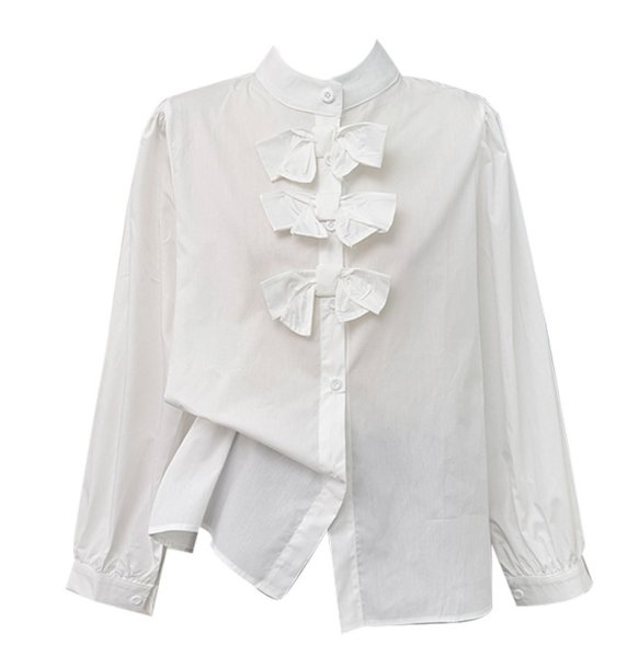画像1: 3 Piece Ribbon Bow Long Sleeve Blouse shirt　3リボンボウ付き長袖ブラウス　シャツ (1)