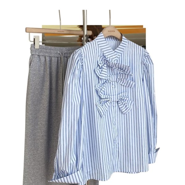 画像2: 3 Piece Ribbon Bow Long Sleeve Blouse shirt　3リボンボウ付き長袖ブラウス　シャツ (2)