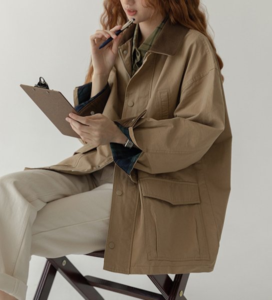 画像6: Women's Mid-length stitched coat jacket 　ミドル丈ステッチングコートウィンドブレーカージャケット (6)