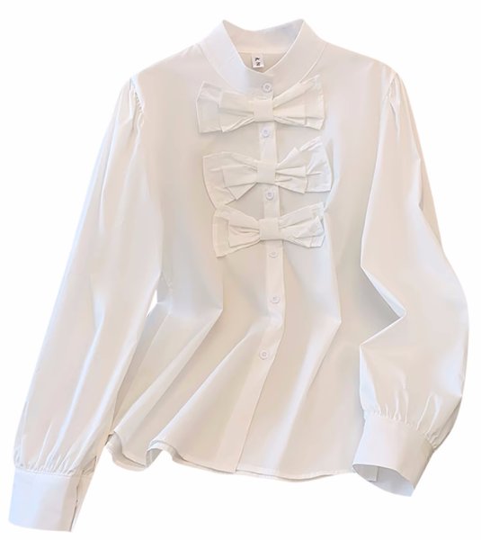 画像7: 3 Piece Ribbon Bow Long Sleeve Blouse shirt　3リボンボウ付き長袖ブラウス　シャツ (7)