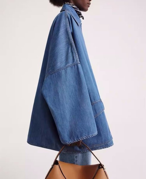 画像6: Women's Drop shoulder wide sleeve double pocket denim jacket　ドロップショルダワイドスリーブ ダブルポケット デニムジャケットコート (6)