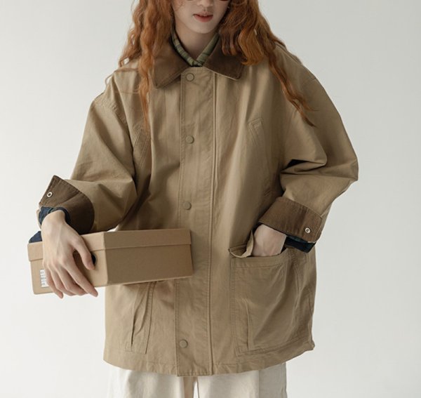 画像4: Women's Mid-length stitched coat jacket 　ミドル丈ステッチングコートウィンドブレーカージャケット (4)