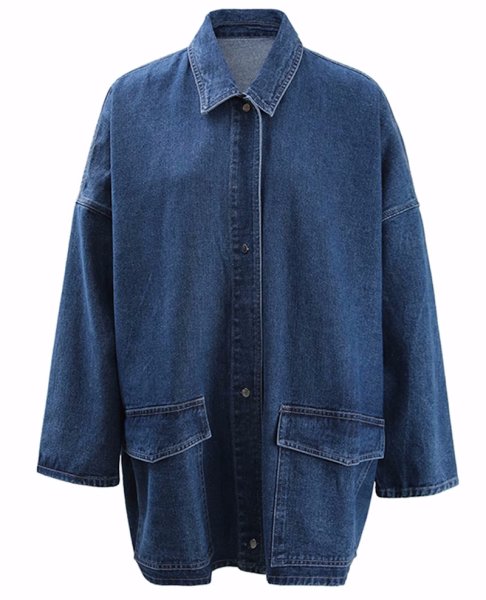 画像7: Women's Drop shoulder wide sleeve double pocket denim jacket　ドロップショルダワイドスリーブ ダブルポケット デニムジャケットコート (7)