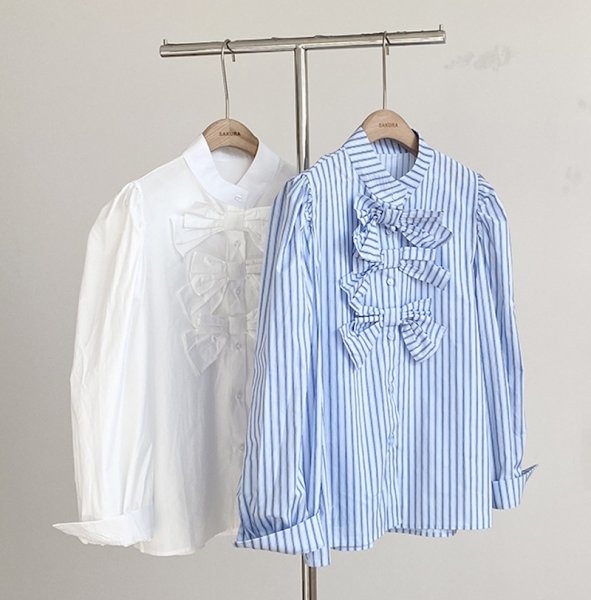 画像4: 3 Piece Ribbon Bow Long Sleeve Blouse shirt　3リボンボウ付き長袖ブラウス　シャツ (4)