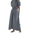 画像1: Women's Cross Strap French Short Sleeve Striped Long Dress One piece　クロスストラップフレンチ半袖ロングドレスワンピース (1)