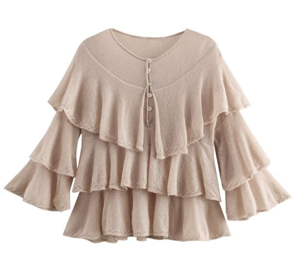 画像1: Layered Embellished Sweater　レイヤードフリルラウンドネックセーターニット (1)