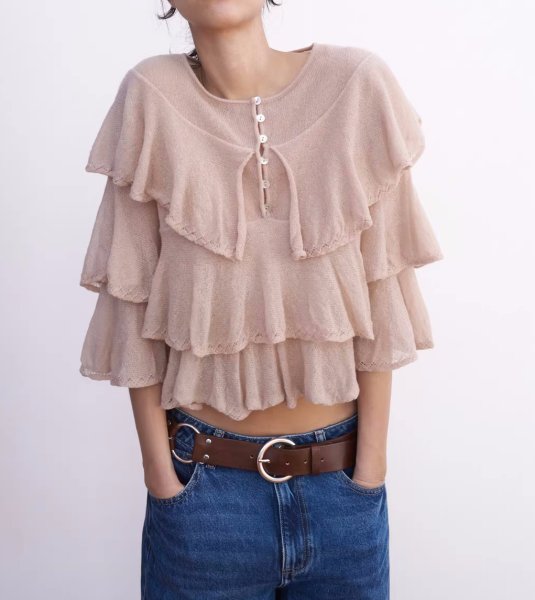 画像3: Layered Embellished Sweater　レイヤードフリルラウンドネックセーターニット (3)