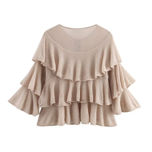 画像2: Layered Embellished Sweater　レイヤードフリルラウンドネックセーターニット (2)