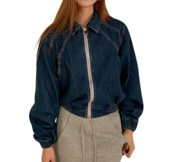 画像1: Women's Washed denim zip-up basic jacket 　ウォッシュデニムジップアップベーシック デニムジャケットGジャンコート (1)