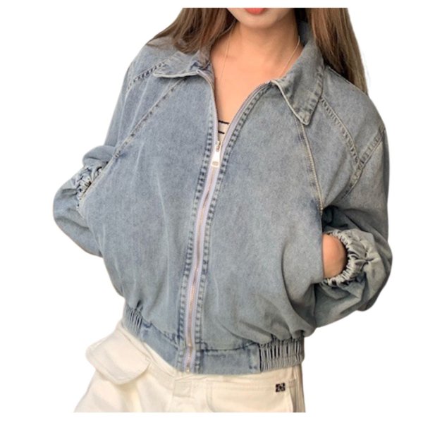 画像4: Women's Washed denim zip-up basic jacket 　ウォッシュデニムジップアップベーシック デニムジャケットGジャンコート (4)