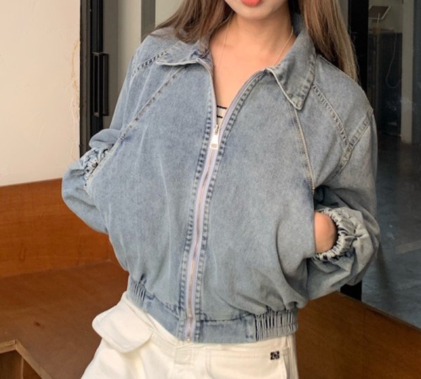 画像6: Women's Washed denim zip-up basic jacket 　ウォッシュデニムジップアップベーシック デニムジャケットGジャンコート (6)