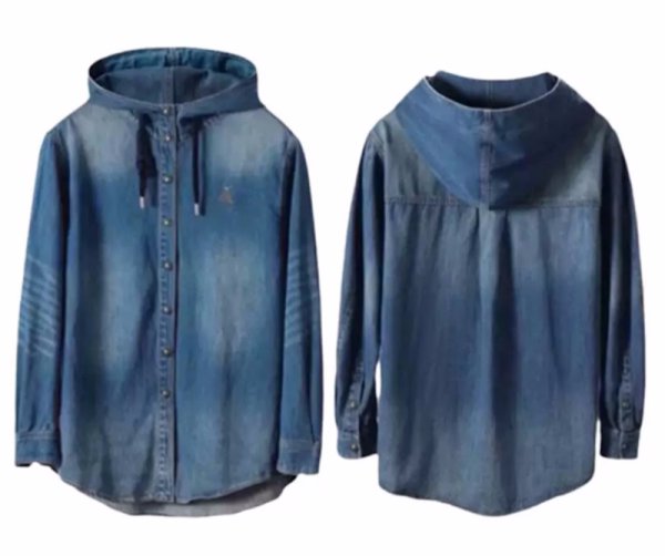 画像4: Washed denim stand-up collar hoodie blouse jacket　ウォッシュドデニムスタンドカラーフーディブラウスジャケット (4)