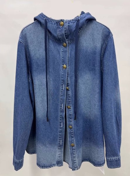 画像6: Washed denim stand-up collar hoodie blouse jacket　ウォッシュドデニムスタンドカラーフーディブラウスジャケット (6)