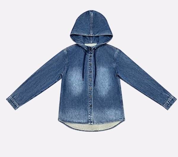 画像5: Washed denim stand-up collar hoodie blouse jacket　ウォッシュドデニムスタンドカラーフーディブラウスジャケット (5)