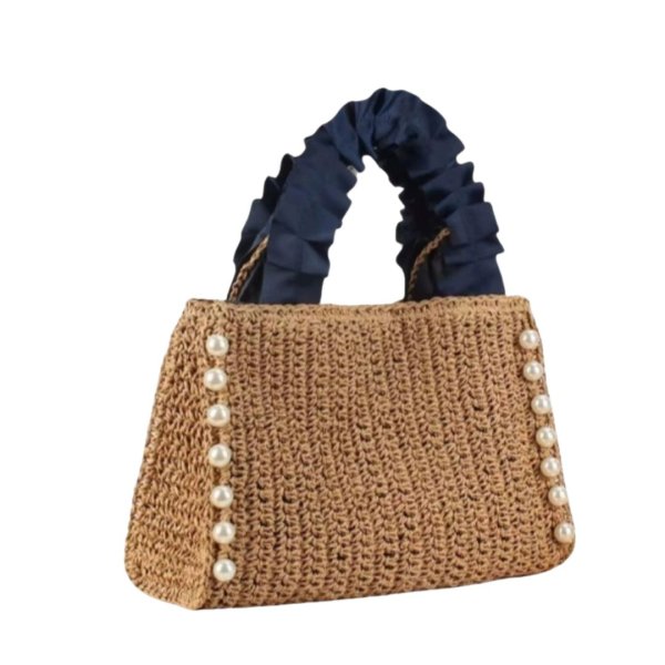 画像2: Pearl Gathered Handle BasketTote  Bag　 パール付きギャザーハンドル籠かごトートショルダーバッグ (2)