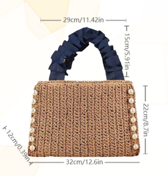 画像7: Pearl Gathered Handle BasketTote  Bag　 パール付きギャザーハンドル籠かごトートショルダーバッグ (7)