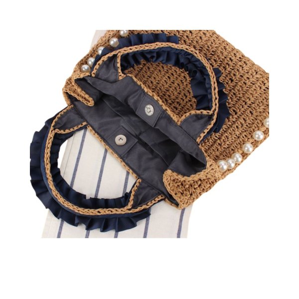 画像5: Pearl Gathered Handle BasketTote  Bag　 パール付きギャザーハンドル籠かごトートショルダーバッグ (5)