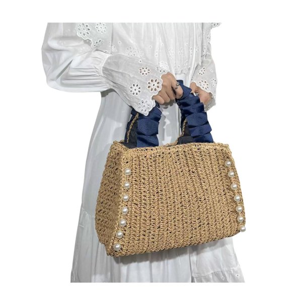 画像3: Pearl Gathered Handle BasketTote  Bag　 パール付きギャザーハンドル籠かごトートショルダーバッグ (3)